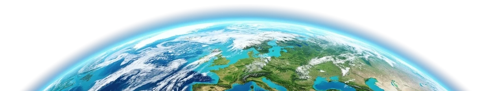 Earth horizon arc showing real continents, oceans, clouds, and glowing atmosphere